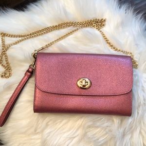 COACh Metallic Leather Chain Crossbody/Clutch